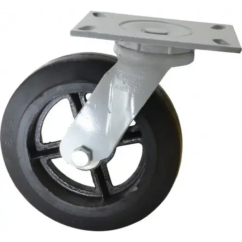 Swivel Top Plate Caster: Rubber, 8" Wheel Dia, 2" Wheel Width, 500 lb Capacity, 9-1/2" OAH