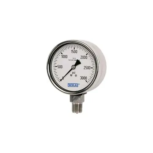 Pressure Gauge: 2-1/2" Dial, 0 to 5,000 psi, 1/4" Thread, NPT, Lower Mount Pressure Gauge: 2-1/2" Dial, 0 to 5,000 psi, 1/4" Thread, NPT, Lower Mount