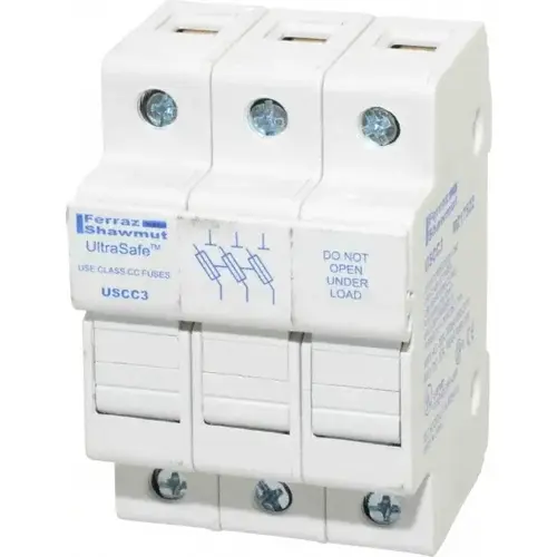 3 Pole, 600 VAC/VDC, 30 Amp, DIN Rail Mount Fuse Holder