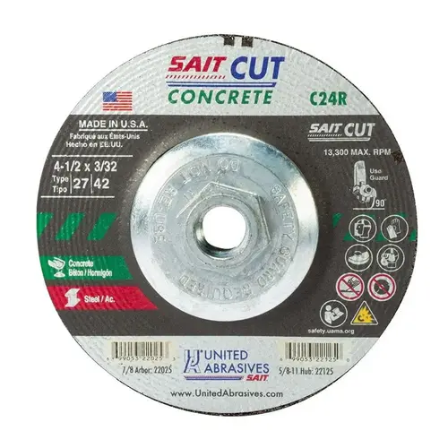 Depressed Center Wheel: Type 27, 4-1/2" Dia, Silicon Carbide Depressed Center Wheel: Type 27, 4-1/2" Dia, Silicon Carbide