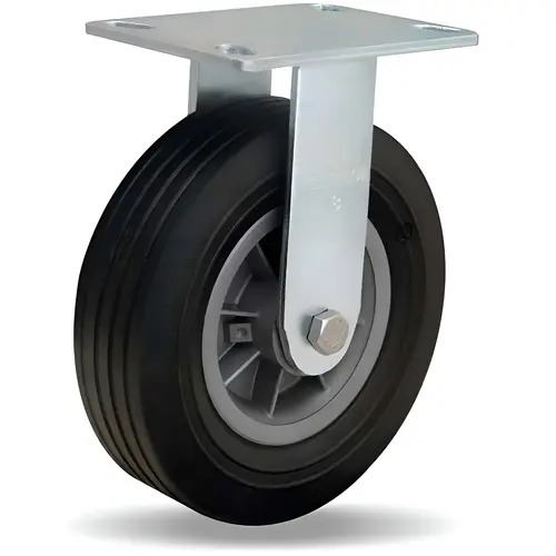 Rigid Top Plate Caster: Rubber, 8" Wheel Dia, 2-1/2" Wheel Width, 400 lb Capacity, 9-1/2" OAH Rigid Top Plate Caster: Rubber, 8" Wheel Dia, 2-1/2" Wheel Width, 400 lb Capacity, 9-1/2" OAH