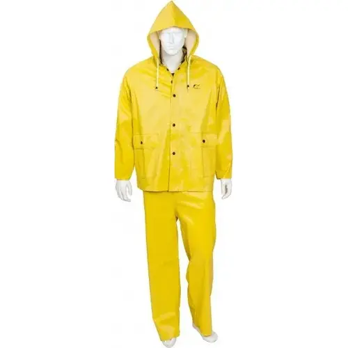 Rain Suit with Pants: Size 3X-Large, Non-Hazardous Protection, Yellow, Polyester & PVC Rain Suit with Pants: Size 3X-Large, Non-Hazardous Protection, Yellow, Polyester & PVC