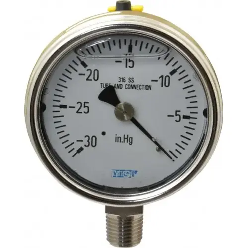 Pressure Gauge: 2-1/2" Dial, 0 to 30 psi, 1/4" Thread, NPT, Lower Mount Pressure Gauge: 2-1/2" Dial, 0 to 30 psi, 1/4" Thread, NPT, Lower Mount