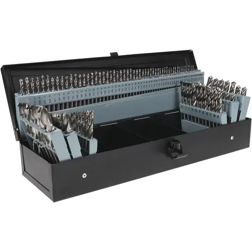 Drill Bit Set: Screw Machine Length Drill Bits, 115 Pc, 0.04" Drill Bit Sizes118 degree, High Speed Steel Bright/Uncoated