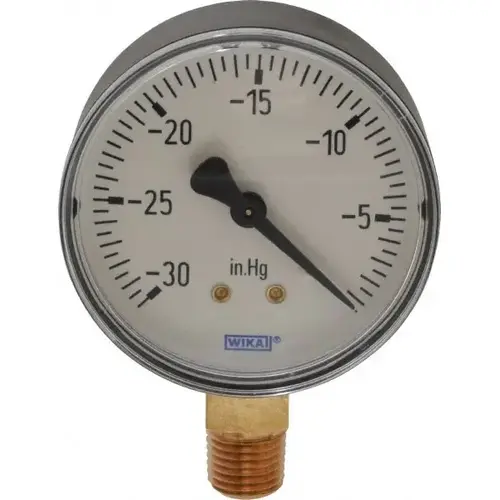 Pressure Gauge: 2-1/2" Dial, 0 to 30 psi, 1/4" Thread, NPT, Lower Mount Pressure Gauge: 2-1/2" Dial, 0 to 30 psi, 1/4" Thread, NPT, Lower Mount
