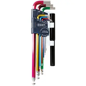 Eight Tool TELC-S9NP Hex Key Sets; Ball End: Yes ; Handle Type: Color Coded; L-Handle ; Measurement Type: Inch ; Hex Size: 1/16 in, 5/64 in, 3/32 in, 1/8 in, 5/32 in, 3/16 in, 1/4 in, 5/16 in, 3/8 in ; Material: Steel ; Overall Length (mm): 235.0000