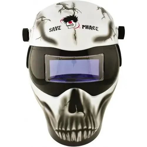 Welding Helmet: Black, White & Gray, Nylon, Shade 3 to 10, Non-Adjustable Adjustment