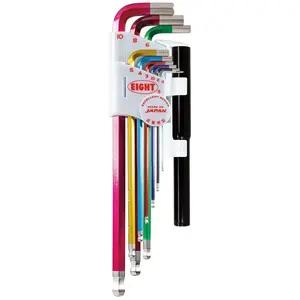 Eight Tool TLC-S9NP Hex Key Sets; Ball End: Yes ; Handle Type: Color Coded; L-Handle ; Measurement Type: Metric ; Hex Size: 1.5 mm, 2 mm, 2.5 mm, 3 mm, 4 mm, 5 mm, 6 mm, 8 mm, 10 mm ; Material: Steel ; Overall Length (mm): 235.0000