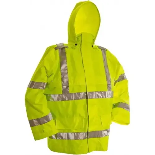 Rain Jacket: Size S, ANSI/ISEA 107-2015, Green, Polyester
