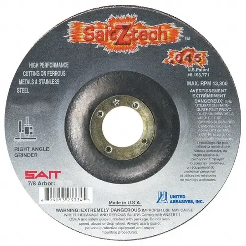 Depressed Center Wheel: Type 27, 6" Dia, 0.045" Thick, Zirconia Alumina Depressed Center Wheel: Type 27, 6" Dia, 0.045" Thick, Zirconia Alumina