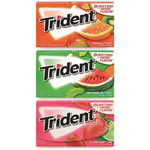 Trident Sugar-Free Gum, Fruit Variety, 14 Pieces/pack, 20 Packs/box Trident Sugar-Free Gum, Fruit Variety, 14 Pieces/pack, 20 Packs/box