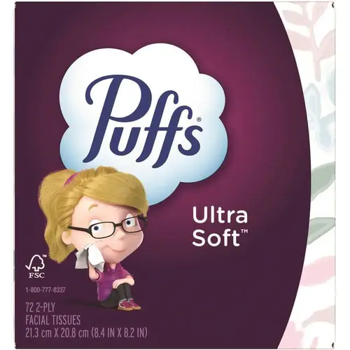 Puffs Ultra Soft Facial Tissue 2-Ply White 72 Sheets Case Of 24