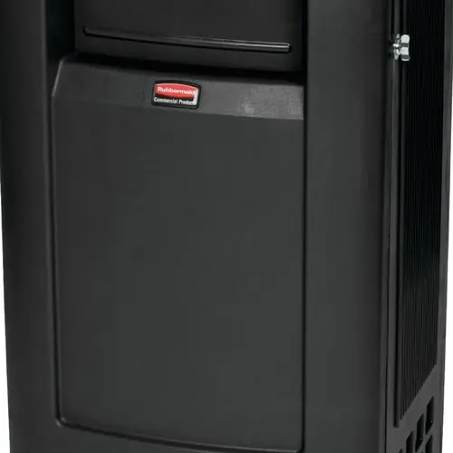 Rubbermaid Commercial Plaza 35 Gal Black Plastic Sqr Jnr Container W/ Side Door Rubbermaid Commercial Plaza 35 Gal Black Plastic Sqr Jnr Container W/ Side Door