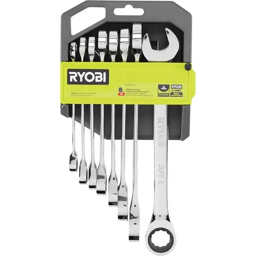 RYOBI Sae Ratcheting Combination Wrench Set, 8 Piece