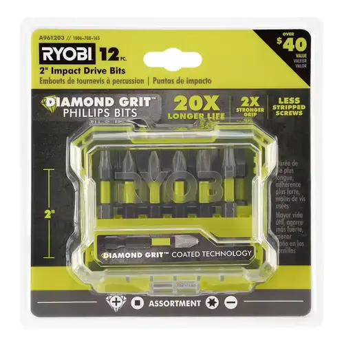 RYOBI 2" Diamond Grit Impact Drive Bits, 12 Piece RYOBI 2" Diamond Grit Impact Drive Bits, 12 Piece