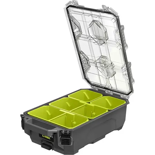 RYOBI Link Compact Small Parts Organizer Tool Box With 6-Compartment Modular RYOBI Link Compact Small Parts Organizer Tool Box With 6-Compartment Modular