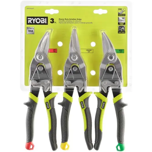 RYOBI Heavy Duty Aviation Snips With Left, Right And Straight Snips, 3 Piece