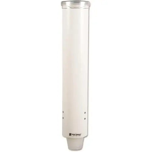 San Jamar 5 Oz White Plastic Small Pull-Type Water Cup Dispenser San Jamar 5 Oz White Plastic Small Pull-Type Water Cup Dispenser