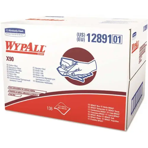 Wypall X90 Cloths, Brag Box, Denim Blue, Carton Of 136
