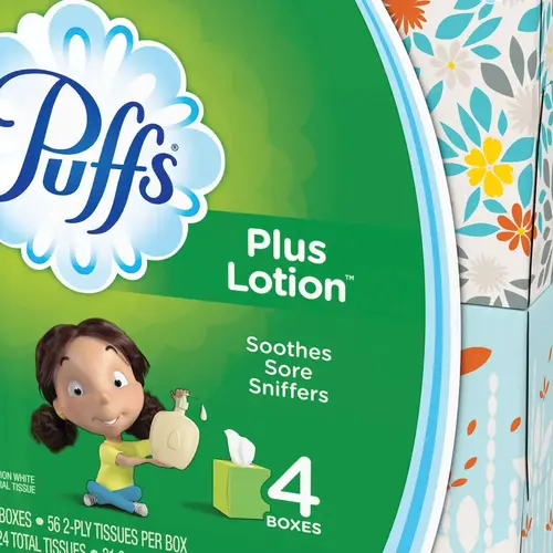 Puffs Plus Lotion Facial Tissue, White, 1-Ply, 56/box, Carton Of 1344