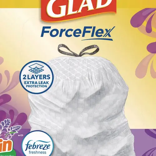 Glad Odorshield Tall Kitchen Drawstring Bags, Lavender Breeze, 13 Gal, Box Of 80