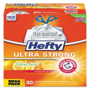 Hefty PCTE88354 Hefty Ultra Strong Tall Kitchen Bags, 13 Gallon .9 Mil, White, Citrus, Box Of 80
