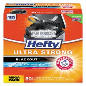 Hefty PCTE88352 Hefty Blackout Tall-Kitchen Drawstring Bags, 13gal, Black, Clean Burst Box Of 80