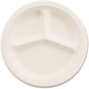 Chinet 21204 Chinet White Paper Round 3-Compartment Dinnerware Plate 10-1/4" Package Of 500