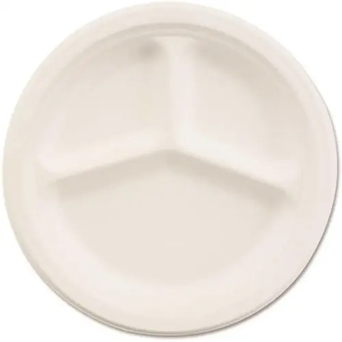 Chinet White Paper Round 3-Compartment Dinnerware Plate 10-1/4" Package Of 500