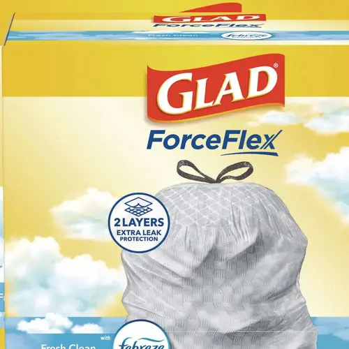 Glad OdorShield Kitchen Drawstring Bags, Fresh, 13 Gal, White, Carton Of 240