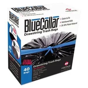 Bluecollar HERN6034YKRC1CT Bluecollar Drawstring Trash Bags, 20-30 Gallon, 1 Mil, Black, Carton Of 240