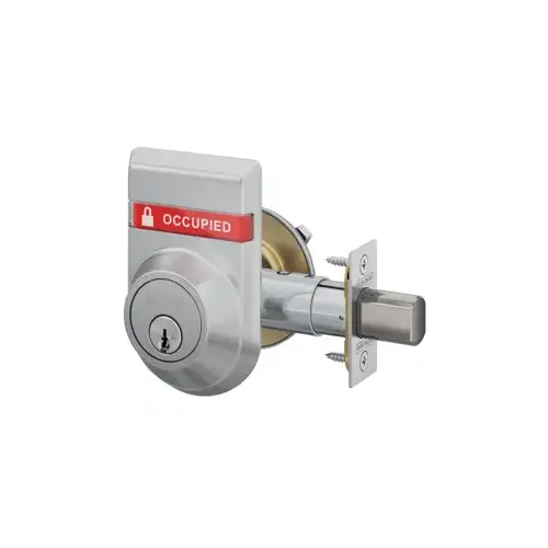 Indicator Deadbolt Single Cylinder, Inside Locked/Unlocked, Outside Occupied/Vacant, Grade 2, KA4, 6-Pin C Keyway, Triple Option Adjustable Backset, 626/US26D Satin Chrome