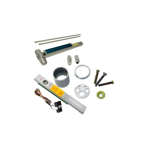 KIT - Alarmed (Requires 1-1/4" Mortise Cylinder), Fire-Rated (No Dogging), RX (Request to Exit Switch), SVR (Surface Vertical Rod) Smooth Exit Device, 110MD-NL-OP Nightlatch Trim (Requires Rim Cylinder), 36" x 84", Grade 1, 626/US26D Satin Chrome KIT - Alarmed (Requires 1-1/4" Mortise Cylinder), Fire-Rated (No Dogging), RX (Request to Exit Switch), SVR (Surface Vertical Rod) Smooth Exit Device, 110MD-NL-OP Nightlatch Trim (Requires Rim Cylinder), 36" x 84", Grade 1, 626/US26D Satin Chrome