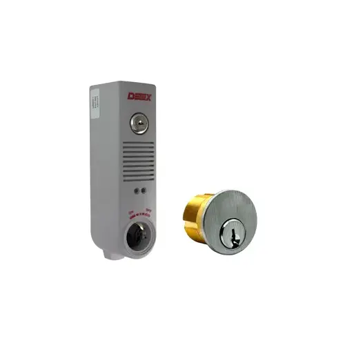 KIT - Gray Door Propped Alarm, Surface Mount, 100DB, 9VDC Battery Operated, 1 Second to 4 Minute Door Open Times, Mortise Cylinder Included, SC1 Keyway