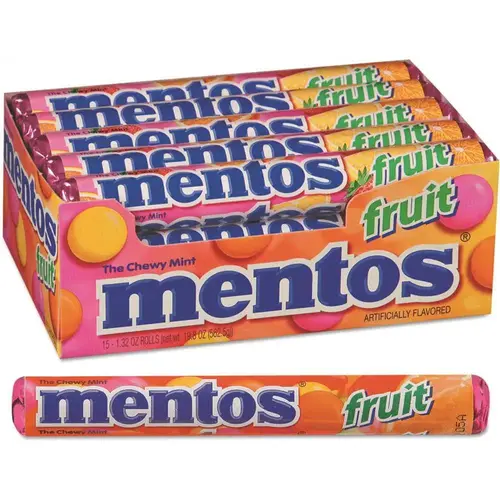 Mentos Chewy Mints, 1.32 Oz, Mixed Fruit, Package Of 15