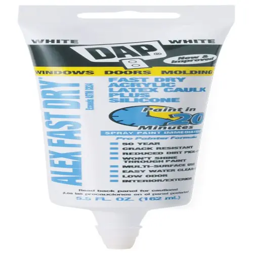 Dap 5.5 Oz Alex Fast Dry Caulk Plus Silicone, White, Case Of 6