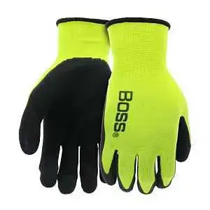 Boss 8412L-XCP12 V2 FLEXI-GRIP 8412-L High-Visibility Coated Gloves, Men's, L, Knit Cuff, Latex Coating, Polyester Glove - pack of 12