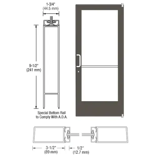 Bronze Black Anodized 400 Series Medium Stile (RHR) HRSO Single 3'0 x 7'0 Offset Hung with Pivots for Surf Mount Closer Complete Door Std. Lock and 9-1/2" Bottom Rail Bronze Black Anodized 400 Series Medium Stile (RHR) HRSO Single 3'0 x 7'0 Offset Hung with Pivots for Surf Mount Closer Complete Door Std. Lock and 9-1/2" Bottom Rail