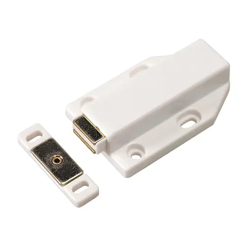 Magnetic Pressure Push Latch, 2.4 kg Pull White White, Strike: Yellow galvanized