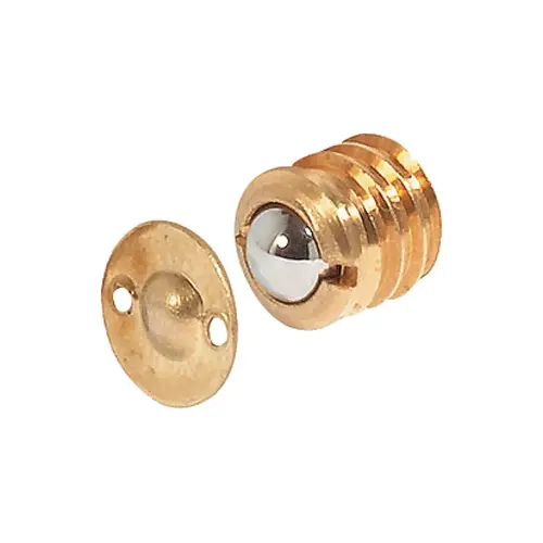 Ball Catch, with Strike, Screw-Mounted 8 mm 9 mm External diameter: 9 mm, internal diameter: 8 mm Catch: Bright striking plate: Brass plated Ball Catch, with Strike, Screw-Mounted 8 mm 9 mm External diameter: 9 mm, internal diameter: 8 mm Catch: Bright striking plate: Brass plated