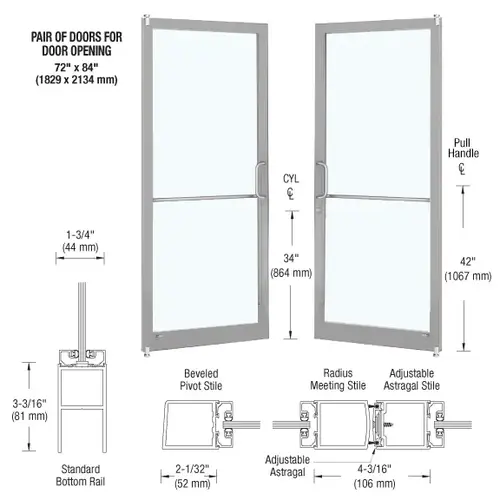 Clear Anodized Custom Pair Series 250 Narrow Stile Offset Pivot Entrance Doors for Surface Mount Door Closers Clear Anodized Custom Pair Series 250 Narrow Stile Offset Pivot Entrance Doors for Surface Mount Door Closers