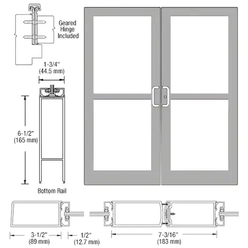 Clear Anodized Custom Pair Series 400 Medium Stile Offset Hung Geared Hinge Entrance Doors for Panics and Surface Mount Door Closers Clear Anodized Custom Pair Series 400 Medium Stile Offset Hung Geared Hinge Entrance Doors for Panics and Surface Mount Door Closers