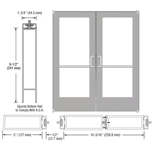 Clear Anodized Custom Pair Series 550 Wide Stile Offset Pivot Entrance Doors for Surface Mount Door Closers