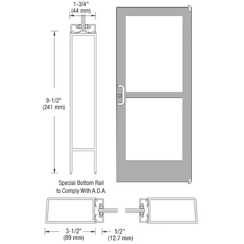 Clear Anodized Standard Single 36" x 84" Series 400 Medium Stile Left Side Latch Offset Pivot Entrance Door for Surface Mount Door Closer Clear Anodized Standard Single 36" x 84" Series 400 Medium Stile Left Side Latch Offset Pivot Entrance Door for Surface Mount Door Closer