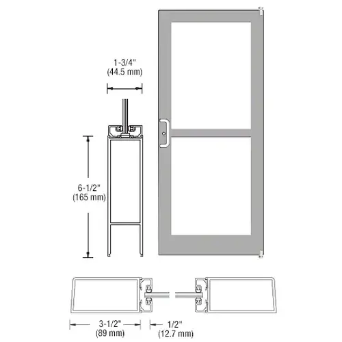 Clear Anodized 400 Series Medium Stile (RHR) HRSO Single 3'0 x 7'0 Offset Hung with Pivots for Surf Mount Closer Complete Panic Door with Std. Panic and Bottom Rail Clear Anodized 400 Series Medium Stile (RHR) HRSO Single 3'0 x 7'0 Offset Hung with Pivots for Surf Mount Closer Complete Panic Door with Std. Panic and Bottom Rail