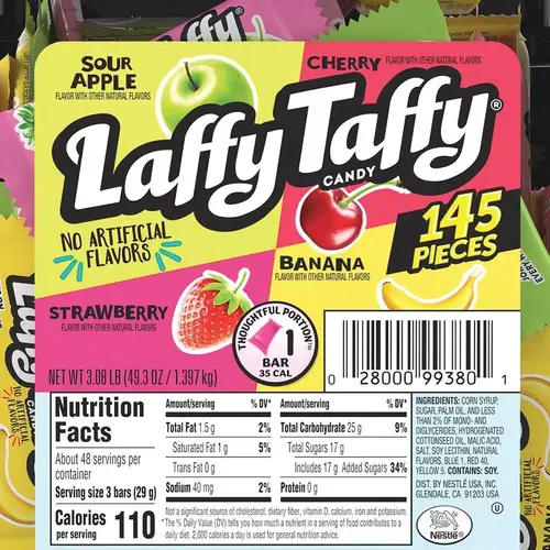Nestle Laffy Taffy, Assorted Flavors, 3.08 Lb Tub, 145 Wrapped Pieces/tub
