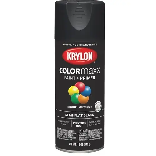 COLORmaxx Spray Paint, Semi-Flat, Black, 12 oz, Aerosol Can