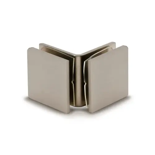 Square 90 Degree Glass Oversized Clamp, Brass Material, 3/8" to 1/2" Glazing Thickness, Brushed Nickel Finish