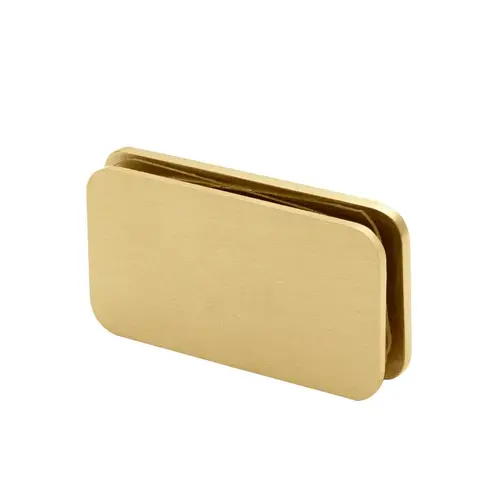 180 Degree Glass Clamp with 2 Studs, Brass Material, Square Profile, 3/8" to 1/2" Glazing Thickness, Satin Brass Finish