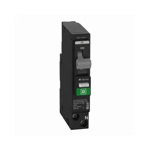Square D QO Miniature Circuit Breaker, Combination Arc Fault, 15 A, 1-Pole, 120 VAC, Plug-In Square D QO Miniature Circuit Breaker, Combination Arc Fault, 15 A, 1-Pole, 120 VAC, Plug-In